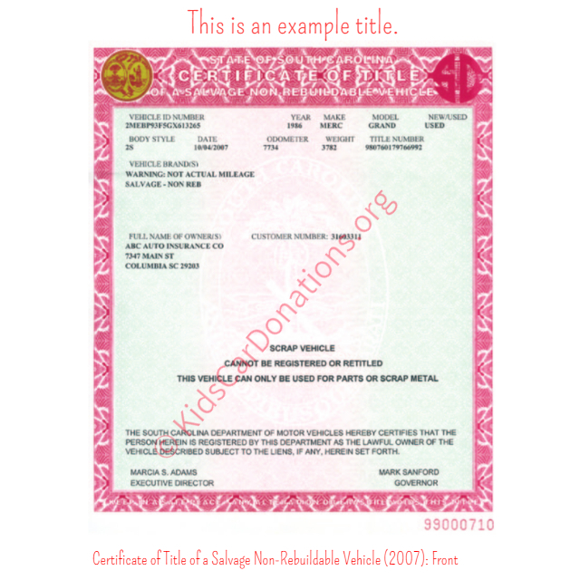 South Carolina Vehicle Titles | Kids Car Donations