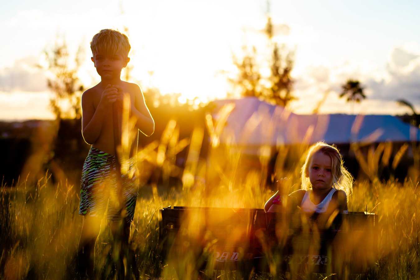 Two Kids on Grass Field During Sunset | Kids Car Donations