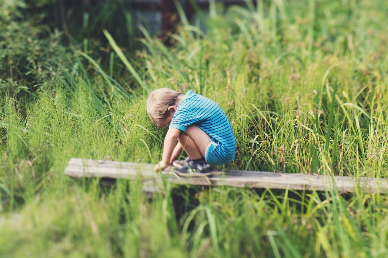 Boy in Blue Polo T-shirt and Blue Shorts Sitting on Wooden Bench | Kids Car Donations