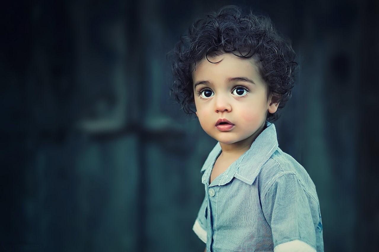 Toddle Wearing Gray Button Collared Shirt With Curly Hair | Kids Car Donations