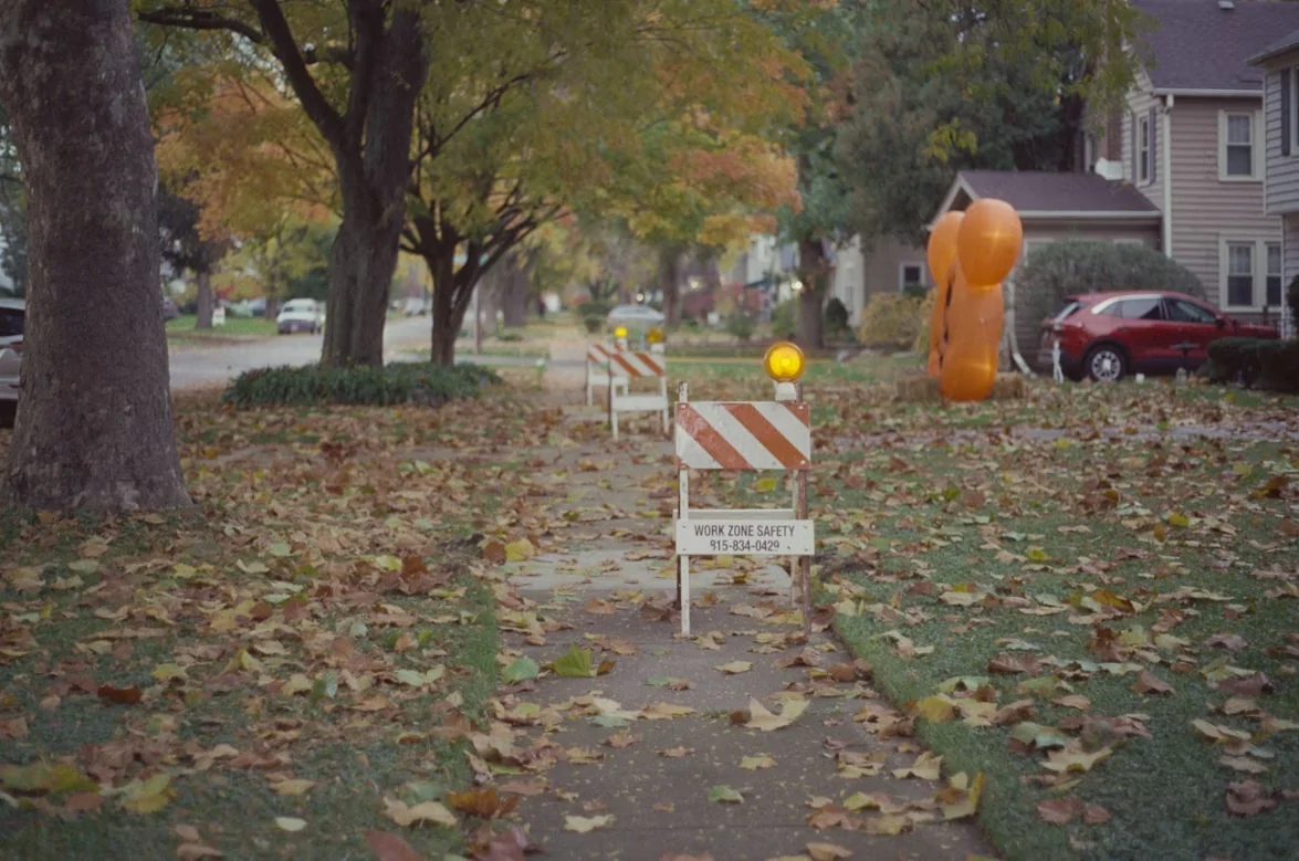 Street with a bunch of leaves on the ground in Aurora, Illinois
