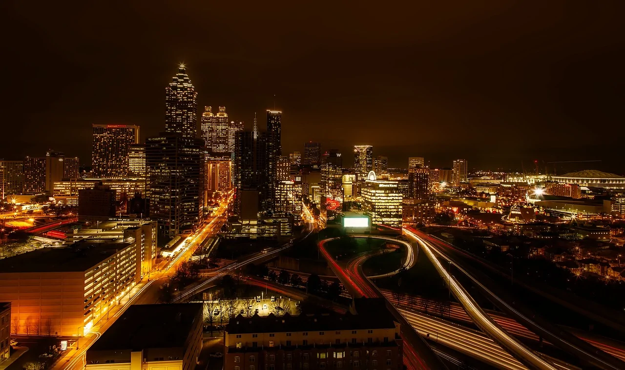 Atlanta skyline and downtown buildings at night