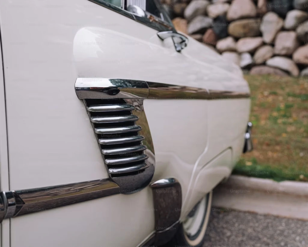 Close-up of the front end of a classic car