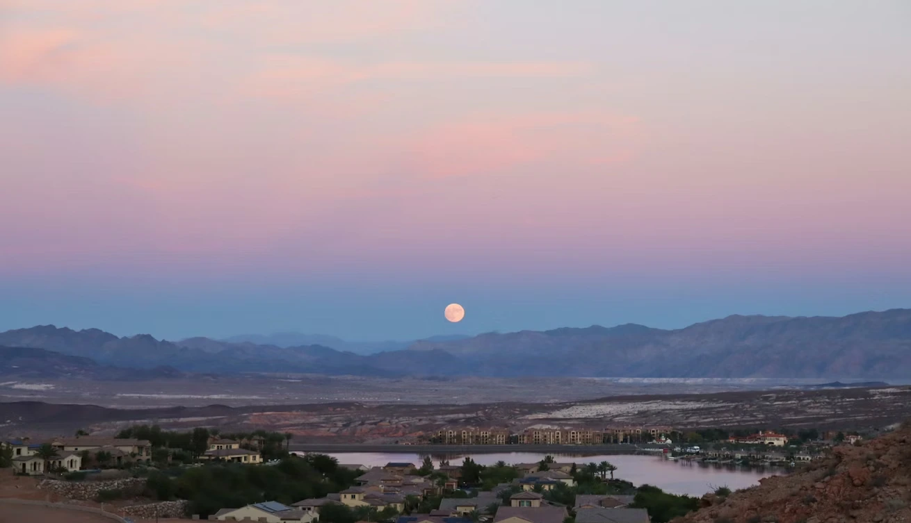 A full moon over a small town in Henderson, Nebraska