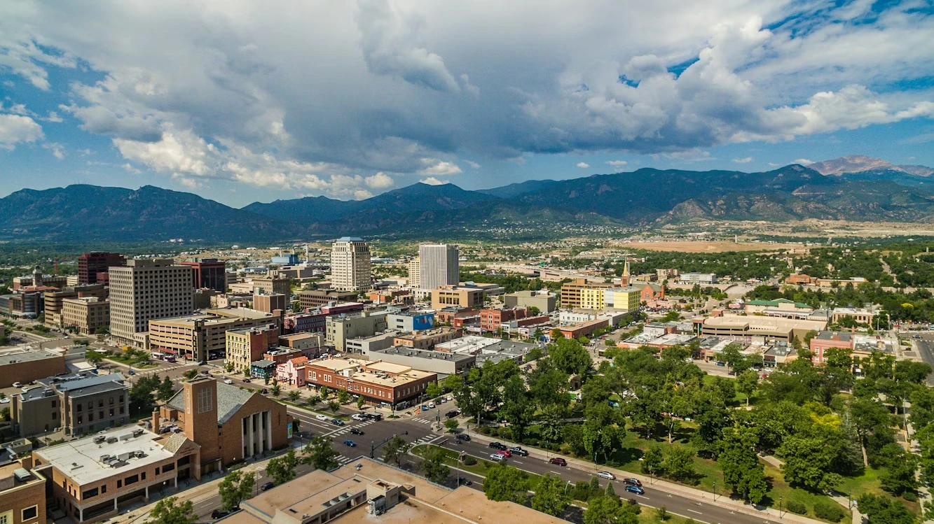 Aerial view of downtown Colorado Springs, Colorado