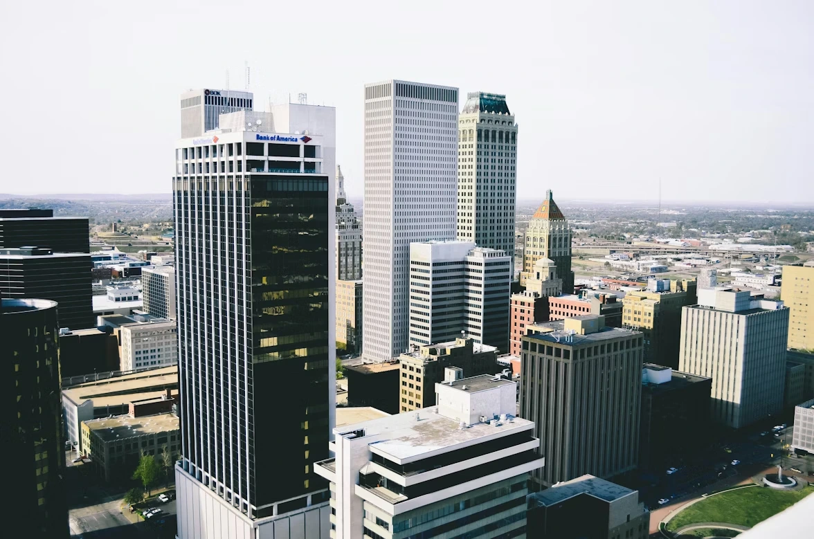 Bird’s-eye view of city buildings in Tulsa, Oklahoma