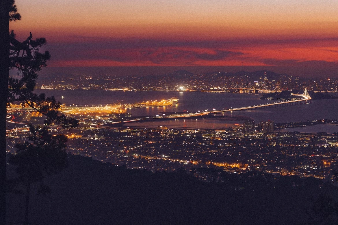 City skyline at night in Oakland, California