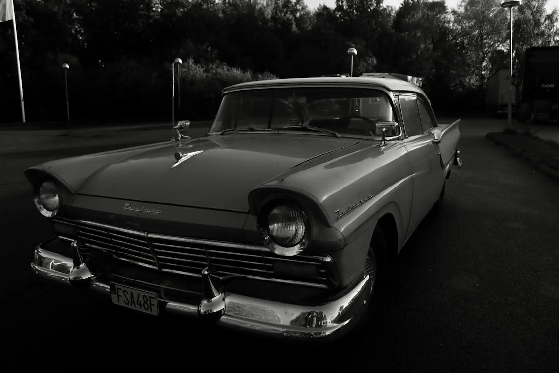 Classic vintage car in black and white