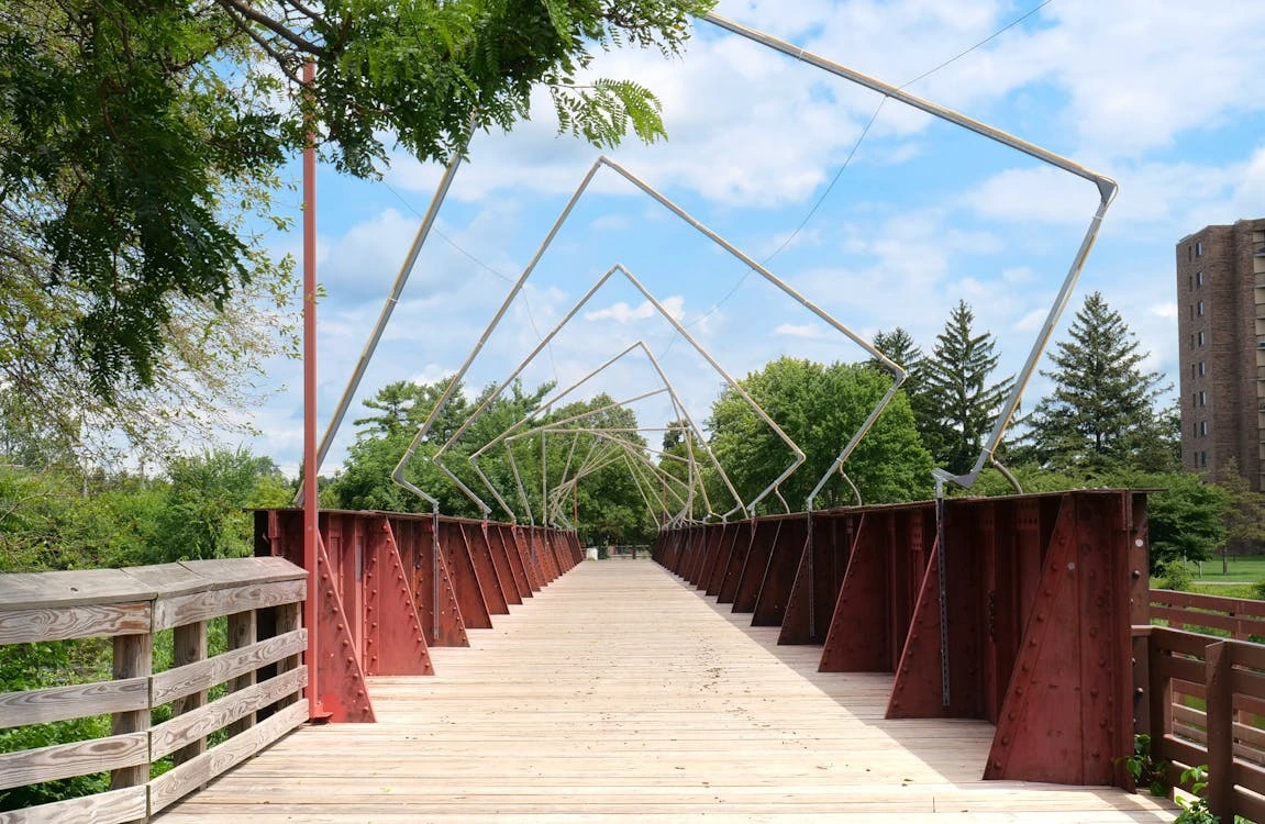 Artistic footbridge in downtown Lansing, Michigan