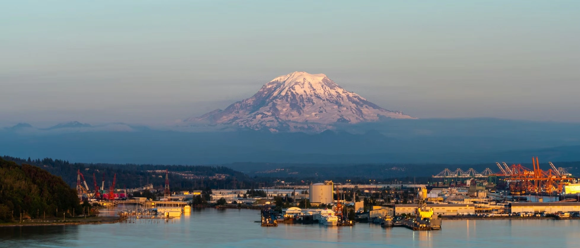White and brown concrete building near Mount Rainier in Tacoma, Washington