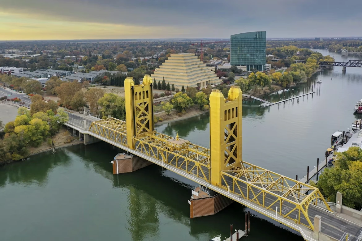 White bridge over the Sacramento River in Sacramento, California