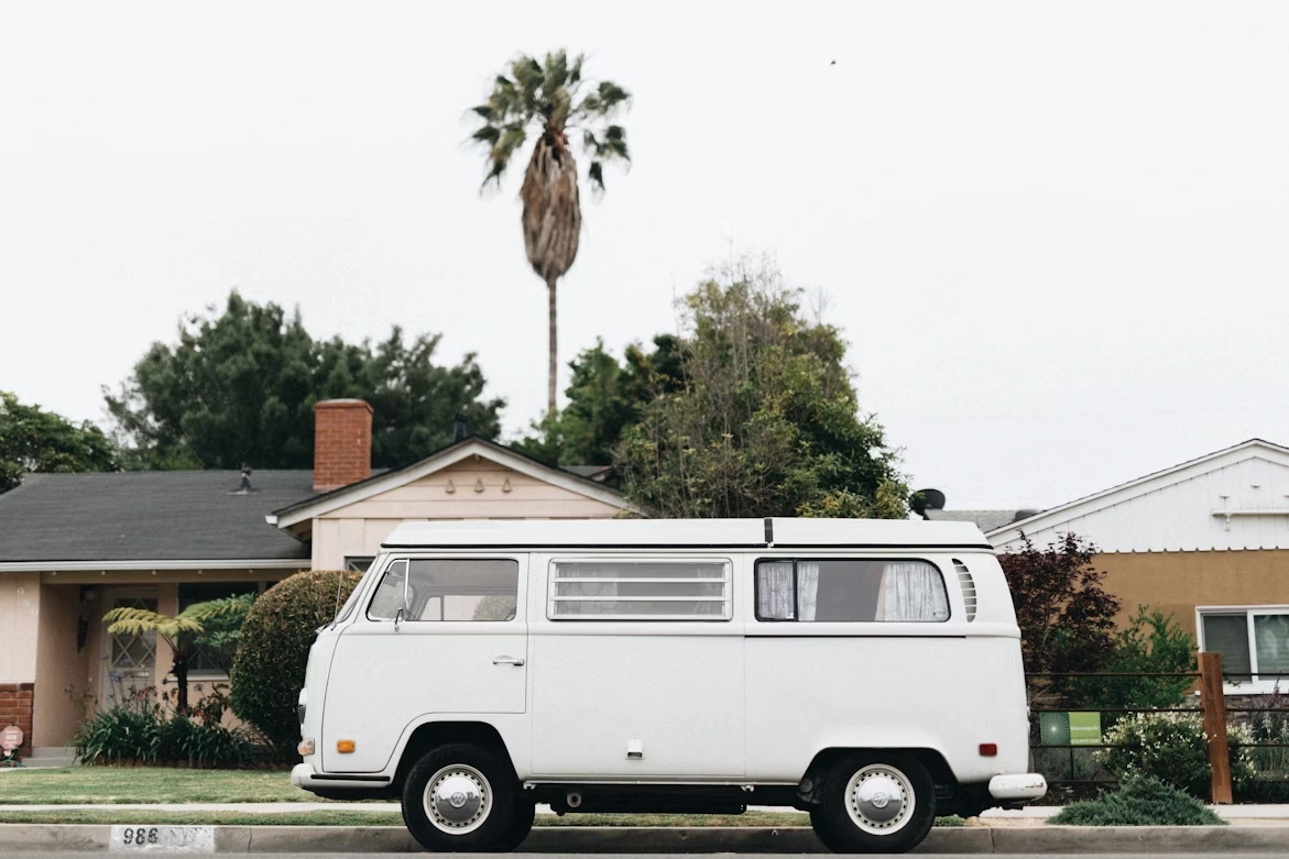 White van in front of a house in Venice, Los Angeles, California